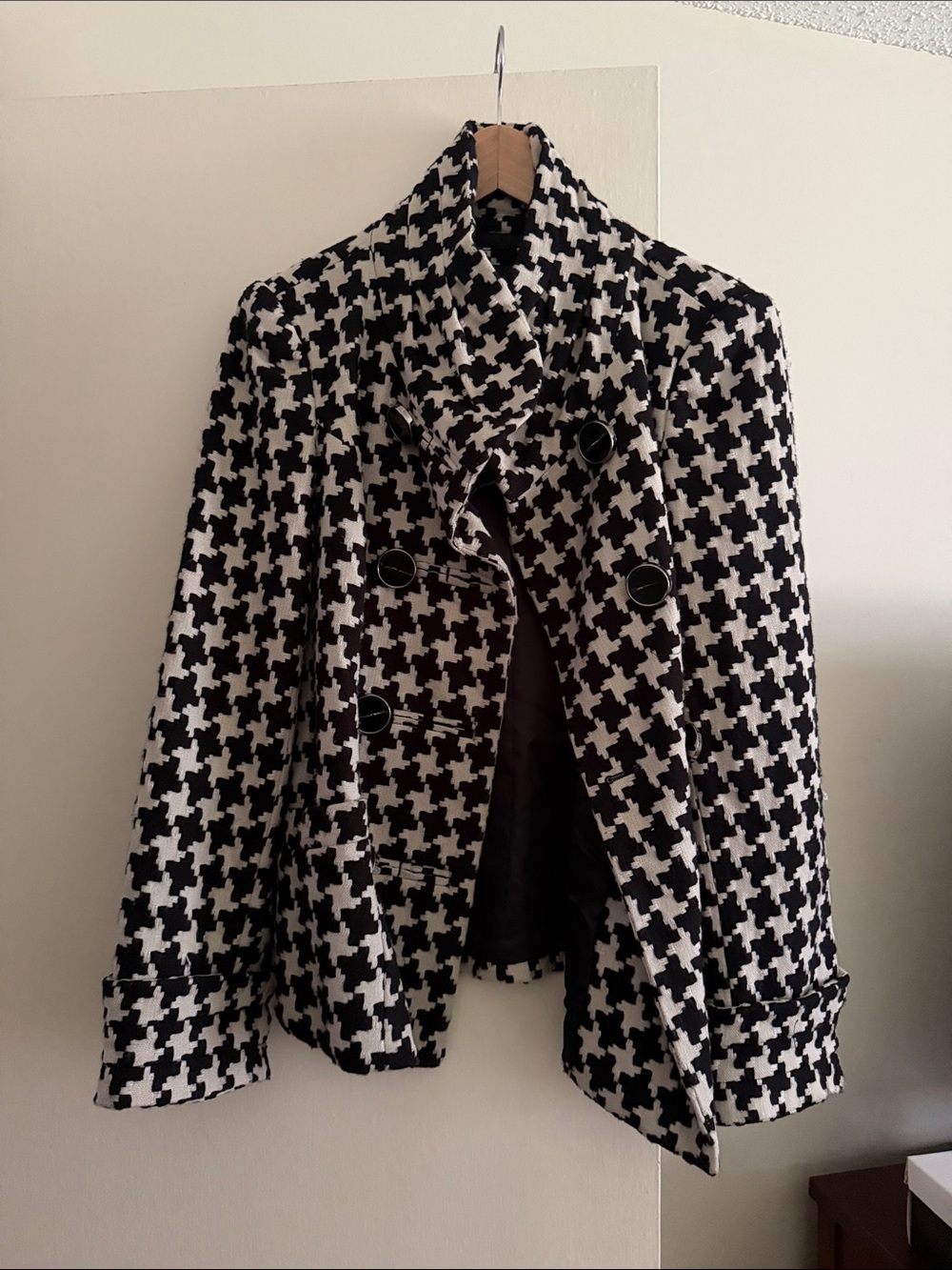The Limited Black & White Houndstooth Double-Breasted Women's Coat